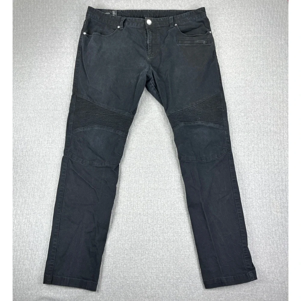 Armani Exchange Biker Pants Mens 38(37x32 Black Slim Fit Moto Ribbed Paneled